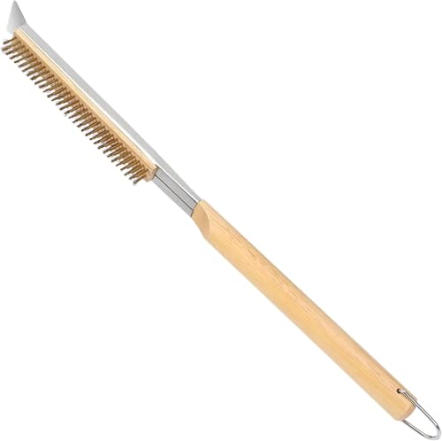 NSXVIA Brosse à four à pizza avec grattoir en acier inoxydable - Poils en laiton, manche en bois,...