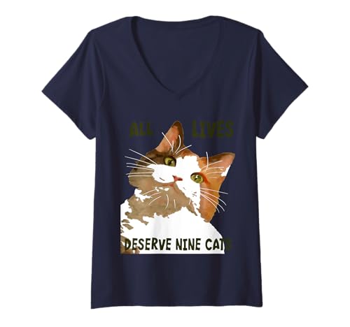 Donna Tutte le vite Derserve Nine Cats Calico Cat Art Maglietta con Collo a V