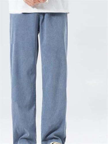 Men's Summer Thin Jeans Loose Fit Straight Leg Elastic Waist Korean Style Casual Denim Trousers4