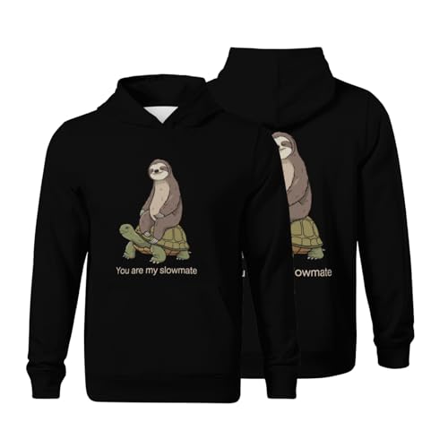 Kids Funny Sloth Turtle You Are My Slowmate Boys Girls Lightweight Kangaroo Pocket Fleece Hoodies