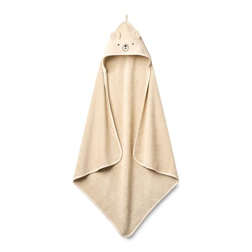 Image of Huxie Baby Hooded Towel – Organic Cotton Baby Bath Towels – Baby Towels, Baby Bath Towels for Baby Boy, Baby Girl, 32" x 32" Super-Soft and Absorbent Baby Towels for Newborn (Bear - Fog)