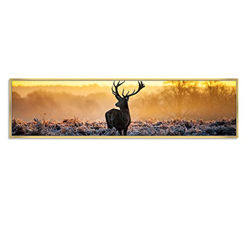 Image of PAINTINGMANTRA Alone Dear Standing Large Canvas Painting Famed Panel Wall Painting, Framed Luxury Paintings for Home Decoration, Living room, Bedroom and Office Decor (Yellow, 13x47 Inch)