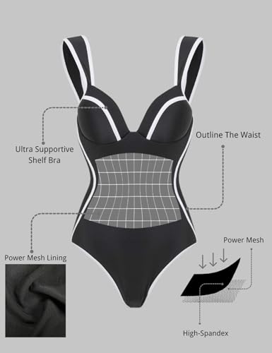 FLAXMAKER Women's One Piece Swimsuit Slimming Tummy Control Bathing Suit Block Adjustable Lace Up Back Swimsuit and Skirt2