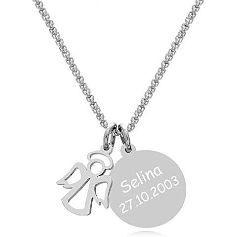 TIMANDO Damen Schutzengel Kette mit Gravur Personalisierte Halskette Engel Anhänger Namenskette Geschenk Taufe Kommunion Geburtstag Cover