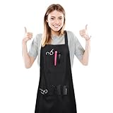Livdouyu 1 Stücke Friseur Schürze, Arbeitsschürzen für Männer und Frauen Haarfärbemittel für Salon Hair Stylist Salon Barbier Schürze mit Verstellbarem Riemen und 5 Taschen