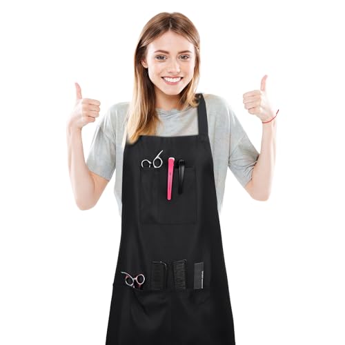 saerryor Black Aprons for Women Adjustable Kitchen Chef Apron with 3 Pockets for Home Kitchen BBQ Restaurant Barber