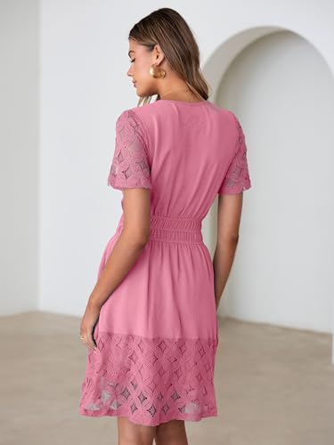 Image of Simplee Womens Boho Summer Dresses Casual Wedding Guest V Neck Short Sleeve Empire Waist A Line Tiered Mini Dress