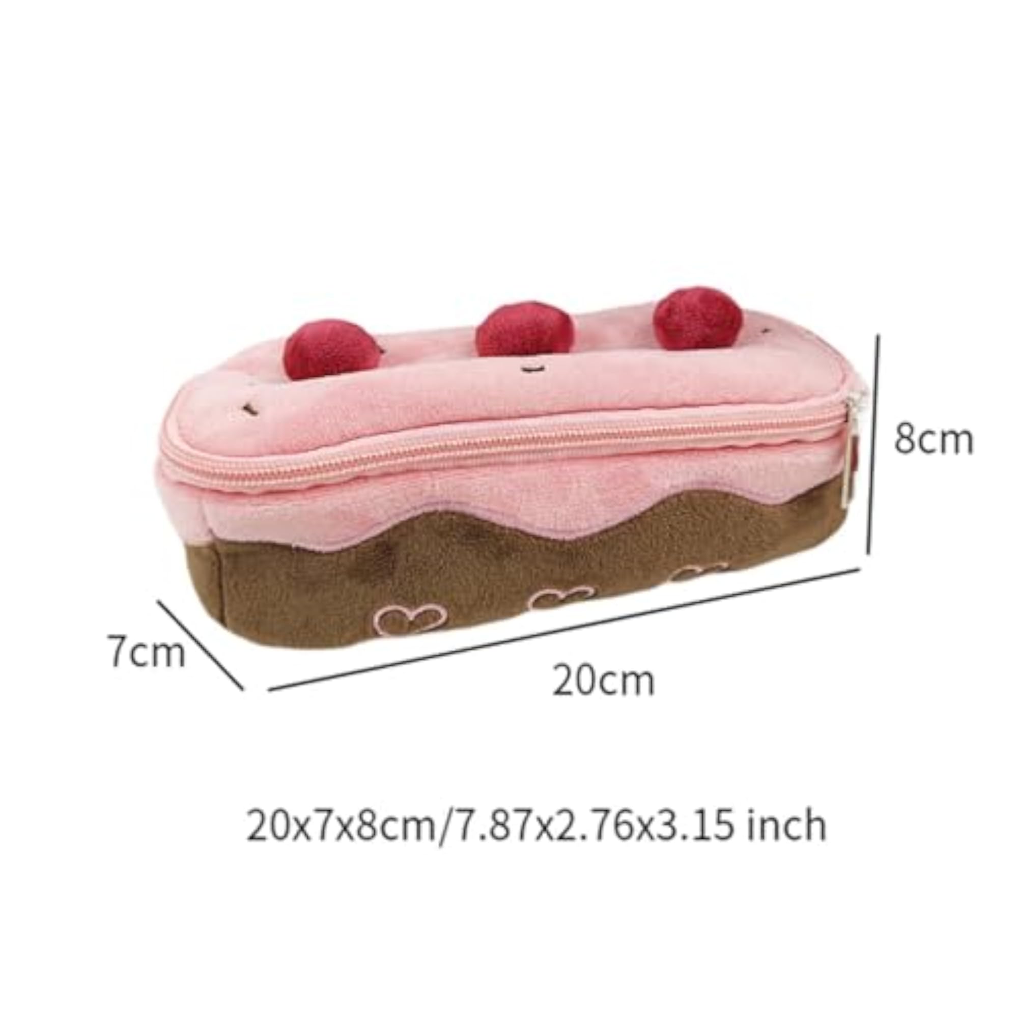 Plush Pencil Case Cherry Cake Shape Organizer, Gift for Kids