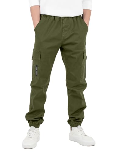CAMLAKEE Boys Cargo Pants Stretch Elastic Waist School Kids Twill Joggers2