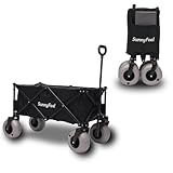 SUNNYFEEL 41''L 550lbs Heavy Duty Beach Wagon with 9" Balloon Tires, 200L Fold Up Wagon Cart Foldable with Side Pocket and Brakes for Camping Sports Garden Shopping (Black)