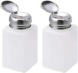 Hegebeck 200ml Push Down Pump Dispenser Bottle Press Nail Polish Remover Empty Bottle Container For Acetone, Nail Polish Makeup Remover, 2pcs White