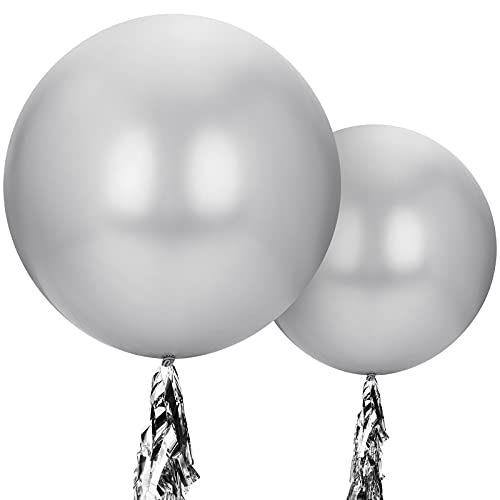 3 Pieces Large 36 Inch Metallic Balloons Shiny Giant Latex Balloon Jumbo Chrome Balloon for Birthday Wedding Party Baby Shower Decoration (Silver)