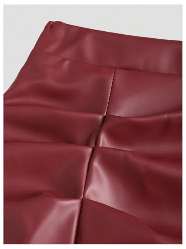 Floerns Women's PU Leather High Waist Mini Skirts Slit Hem Ruched A Line Skirt3