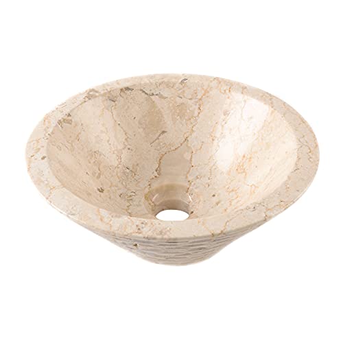 WOHNFREUDEN Marmor Waschbecken creme rund 30 cm - Stein Aufsatzwaschbecken poliert mit Hahnloch in modernen Design Cover