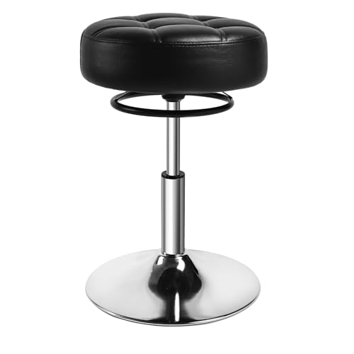 Hocker Schminktisch - Barhocker mit 360° Drehung, Schminktisch hocker höhenverstellbarer in 42-55 cm, Schminkhocker mit großem Kissen aus Weichschaum 35cm, für Haus, Büro, Schönheitssalon, Schwarz
