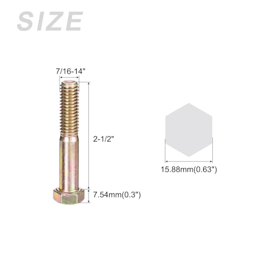 Image of METALLIXITY Hex Bolts (7 /16-14x2-1 /2) 5Pcs, Carbon Steel Zinc Plated Partial Threaded, Coarse Thread UNC Hex Head Screw Bolt - for Furniture Repair, Yellow