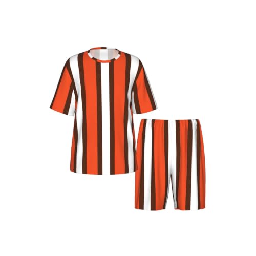 Ensemble de pyjama pour hommes en maille douce extensible rayée orange et blanc