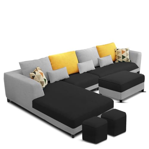 Image of Galib LHS 8 Seater L Shape Sofa Set for Living Room (Black Grey Fabric) Premium Fabric Sofa
