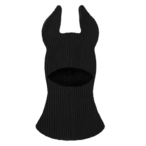 Máscara facial de balaclava con cuernos divertida para hombres y mujeres, gorro tejido de cubierta completa, protección contra el viento, gorra de esquí creativa miniatura 2
