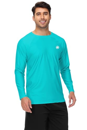 Image of AOBUTE Mens Long Sleeve Swim Shirt Quick Dry Sun Protection Rash Guard