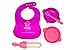 AZANE Baby Juego de Vajilla de Silicona para Bebé, Plato con Ventosa antihuelco resistente infantil. Set de 5 Piezas aprendizaje bebé. 2 Bol + Babero + Cuchara + Biberón de Alimentación