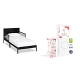 Dream On Me Brookside Toddler Bed in Black, Greenguard Gold Certified, JPMA Certified & Baby Fairy 5” Foam Crib & Toddler Bed Mattress in a Box, White
