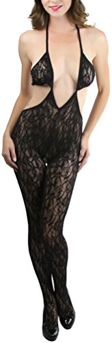 Image of ToBeInStyle Women's Bodystocking Crotchless Peek-A-Boo Fishnet Lace Bodysuit