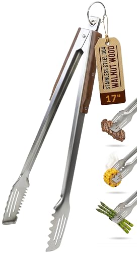17-Inch Grill Tongs, Heavy Duty 304 Stainless Steel BBQ Tongs, Extra-Long Locking Grilling Tongs for...