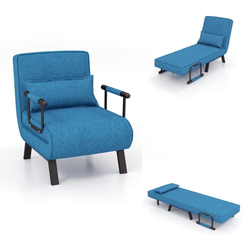 LIFEZEAL Sillón reclinable Plegable, sillón reclinable Multifuncional con Respaldo Ajustable en 5 Posiciones, sofá Cama Lounge con cojín, sofá para Casas pequeñas, Piso, Oficina, hasta 150kg (Azul)