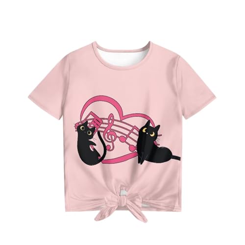 ZFRXIGN Girls Short Sleeve Tie Front Top Casual Summer T Shirt Crew Neck Tee Tops 5-124