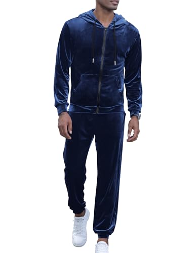 LecGee Mens Tracksuit Long Sleeve Full Zip Velour Hoodie Jacket Jogger Sweatpants Casual Velvet Sweatsuits Set M-3XL2