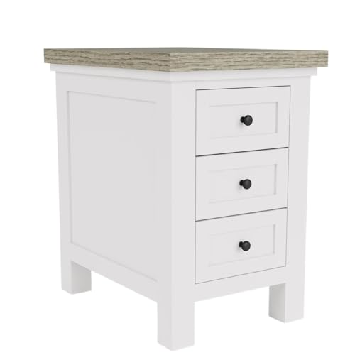 Furnifact Beige Wooden 3 Drawer End Table, Compact Bedside Table