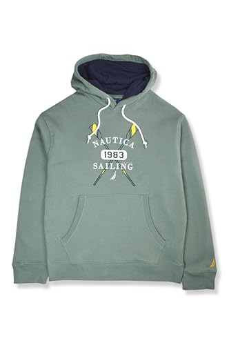 Nautica Mens Embroidered Sailing Logo Drawstring Hooded Sweatshirt,