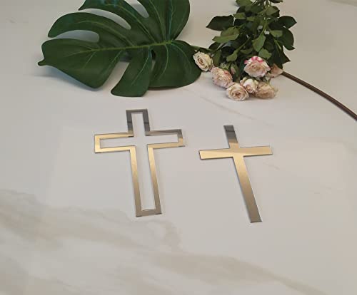Croix en acrylique pour gâteau de baptême et communion éclat miroir argenté