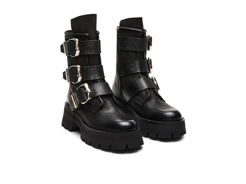 Steve Madden Women's Roland Motorcycle Boot, Black Leather, 7