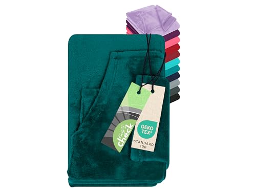 Emily´s Check Coral Fleece 1609.2345 - Coperta per TV con maniche e marsupio, colore: petrolio