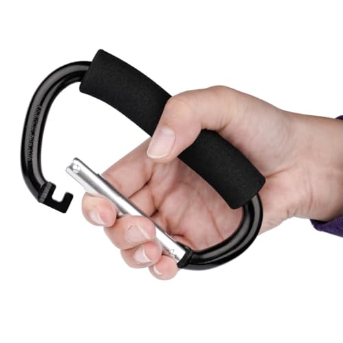 خطافات عربة أطفال للأمهات مع حلقة تعليق كبيرة، مشابك منظم لتعليق المحافظ وشنطة الحفاضات وأكياس التسوق من اي سي في في (أسود)