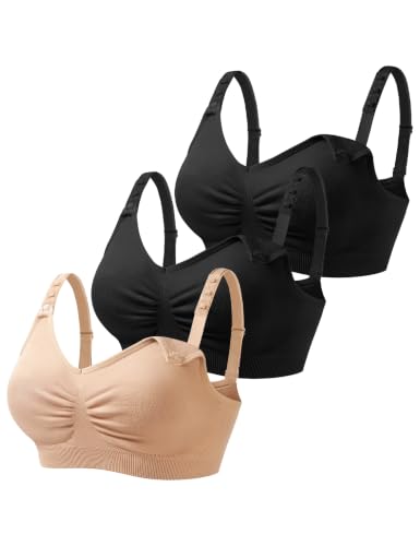 Image of HOFISH 3PACK Full Bust Seamless Nursing Maternity Bras Bralette S-XXL with Extra Bra Extenders & Clips