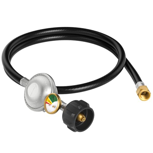 Jakivew Propane Hose Regulator 3FT with Gauge Gas Grill Replacement Parts for Blackstone 28 & 36 Griddles Weber Nexgrill Grills Camp Chef Stove Propane Patio Heater and Fire Pit