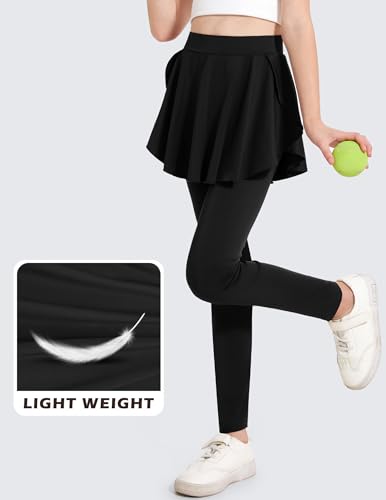 Zaclotre Girls Leggings with Pocket High Waisted Stretchy Tennis Golf Athletic Flowy Skirted Legging for Kid3