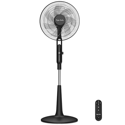 Taylor Swoden Ventilador de pie, DC Ventilador Silencioso, 28 Velocidades, ECO, 40W, 7 aspas, Mando, 3 modos, 12H Time, Ajustable en altura(125-135cm), con LED, Oscilante, Negro