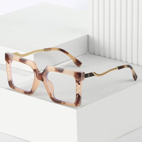 Lunettes de vue ambre oversize carrées au design géométrique