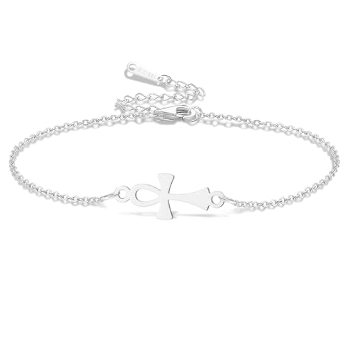 VASSAGO Ankh - Pulsera de acero inoxidable ajustable con símbolo de la llave de la vida egipcia, pulsera para parejas, hecha a mano, trenzada...