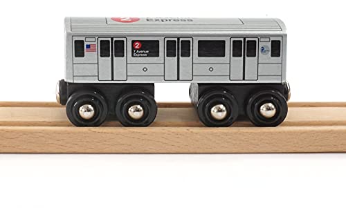 MUNI PALS New York City Subway Wooden Railway (A Division/IRT) 2 Train/7 Avenue Express–Child Safe and Tested Wood Toy Train
