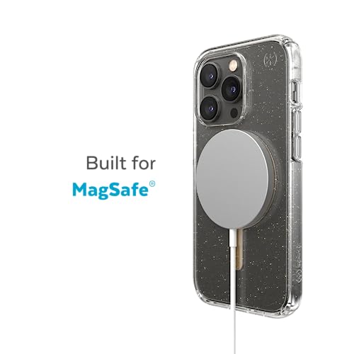 Image of Speck Clear iPhone 14 Pro Case - Drop Protection, Scratch Resistant, Dual Layer Slim Phone Case for 6.1 Inch iPhones 14 Pro - Built for MagSafe - Anti-Yellowing - Presidio Perfect - Clear /Gold Glitter