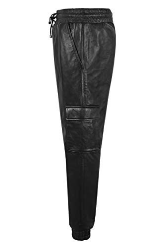 Men's Real Leather Trousers Black Napa Casual Cargo Pant Jogging Bottoms 30353
