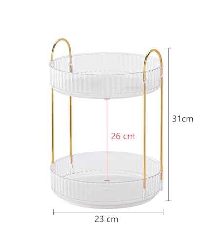 Image of INOVERA (LABEL) 360 Rotation Makeup Organizer for Women, Girls & Bride - Dressing Table Cosmetic Storage Case - Bathroom Vanity Skincare Holder Organiser (2 Tier, Transparent)