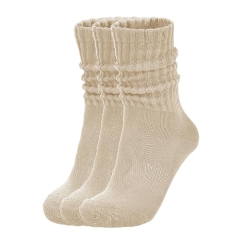 Image of Slouch Socks Cream Scrunch Womens Sweater Cozy Cotton Crew Retro Boot Calf Sock