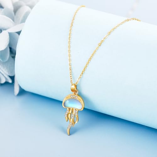 Jellyfish/Phoenix/Fox/Fairy Necklace 14K Solid Gold Moonstone Jellyfish/Moon Fox Pendant Animal Theme Jewelry For Women3