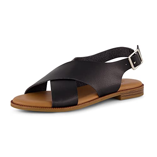 Cushionaire Women's Lake Cross Band Sandal +Memory Foam, Black 8 #TOP27